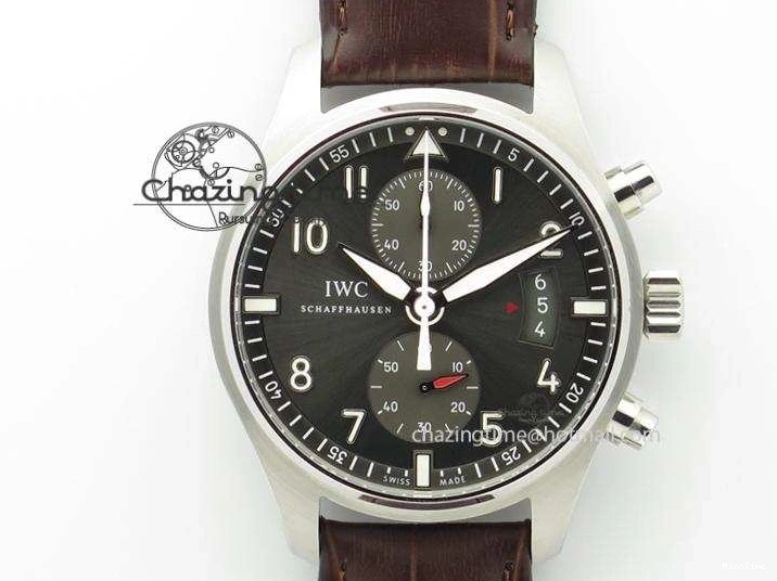 MIROTIME 0204 Cozy Pilot Chrono SS IW387802 V6F 1:1 Best Edition On Brown Leather Strap A 7323